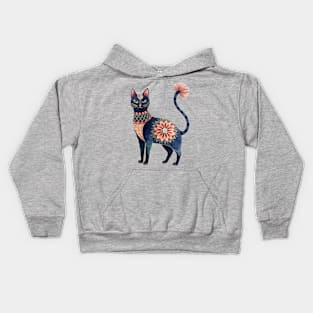 Blue Cat with flower pattern Kids Hoodie